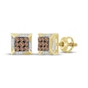 Thumbnail Image 1 of Men's Brown & White Multi-Diamond Square Stud Earrings 1/4 ct tw 10K Yellow Gold
