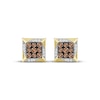 Thumbnail Image 1 of Men's Brown & White Multi-Diamond Square Stud Earrings 1/4 ct tw 10K Yellow Gold