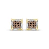 Thumbnail Image 2 of Men's Brown & White Multi-Diamond Square Stud Earrings 1/4 ct tw 10K Yellow Gold