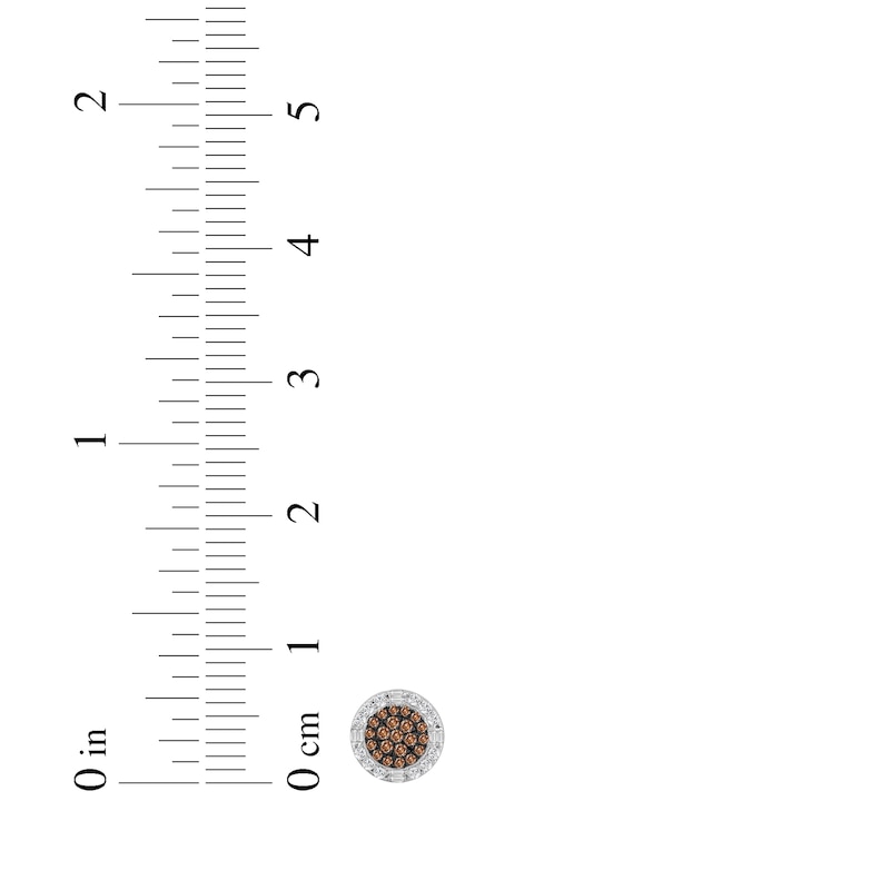 Main Image 4 of Men's Brown & White Multi-Diamond Circle Stud Earrings 1/2 ct tw 10K Yellow Gold