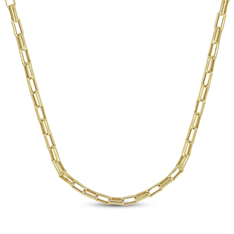 Hollow Open Box Link Chain Necklace 3.3mm 10K Yellow Gold 22"