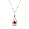 Thumbnail Image 1 of Pear-Shaped Natural Ruby & Diamond Teardrop Frame Necklace 1/6 ct tw 10K Yellow Gold 18&quot;