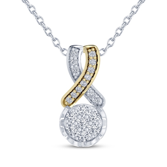 Multi-Diamond Center Twist Drop Necklace 1/5 ct tw Sterling Silver & 10K Yellow Gold 18"