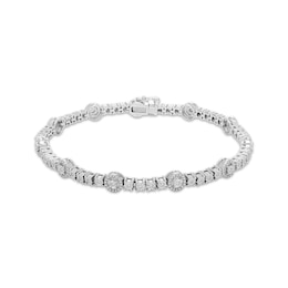Diamond Beaded Halo Station Line Bracelet 1/5 ct tw Sterling Silver 7"