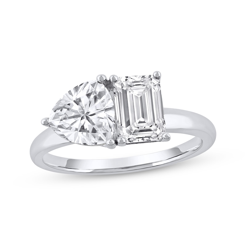 Main Image 1 of Toi et Moi Trillion & Emerald-Cut Lab-Grown diamond Engagement Ring 2 ct tw 14K White Gold