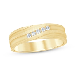 Now + Forever Men's Diamond Five-Stone Wedding Band 1/6 ct tw 10K Yellow Gold