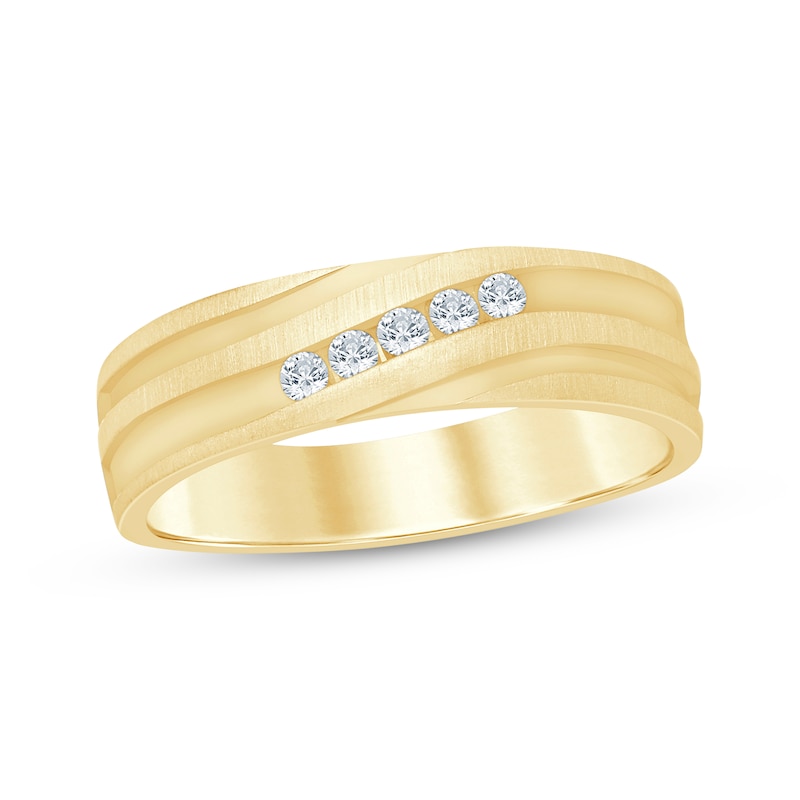 Main Image 1 of Now + Forever Men's Diamond Five-Stone Wedding Band 1/6 ct tw 10K Yellow Gold