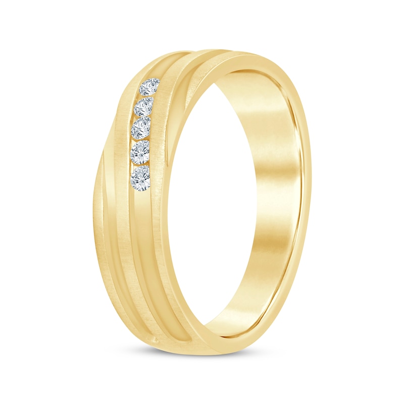 Main Image 2 of Now + Forever Men's Diamond Five-Stone Wedding Band 1/6 ct tw 10K Yellow Gold
