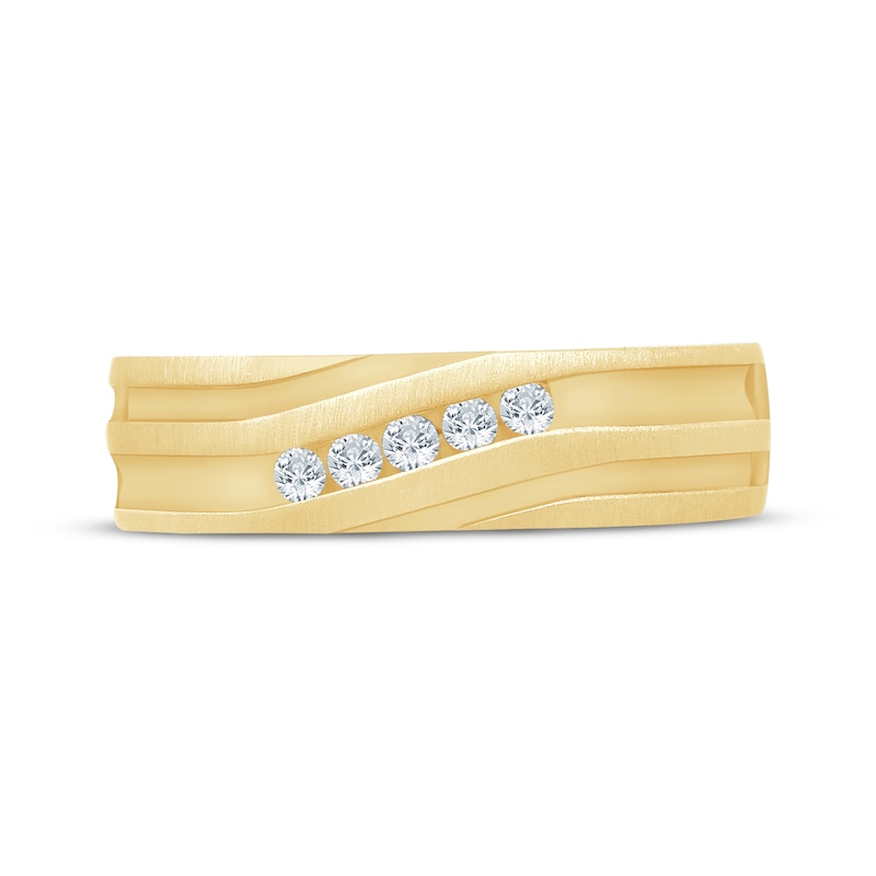 Main Image 3 of Now + Forever Men's Diamond Five-Stone Wedding Band 1/6 ct tw 10K Yellow Gold