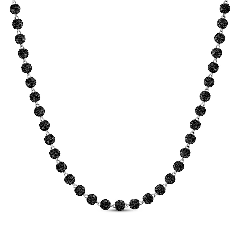 Men's Black Diamond Multi-Stone Bead Necklace 4 ct tw Sterling Silver 20"