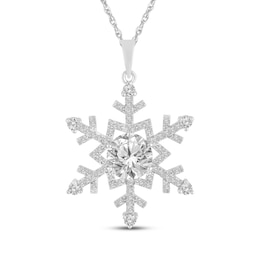 White Lab-Created Sapphire Snowflake Necklace Sterling Silver 18"