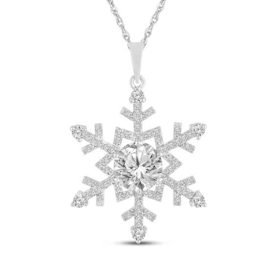White Lab-Created Sapphire Snowflake Necklace Sterling Silver 18"