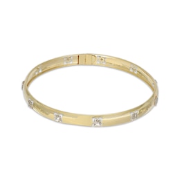 Italian Brilliance Diamond-Cut Clover Cutout Bangle 14K Yellow Gold 7.5"