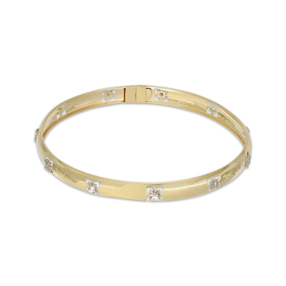 Italian Brilliance Diamond-Cut Clover Cutout Bangle 14K Yellow Gold 7.5"