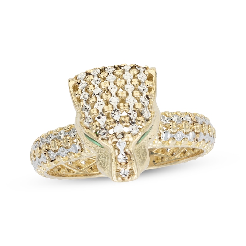 Main Image 1 of Italian Brilliance Diamond-Cut Panther Head Ring 14K Two-Tone Gold