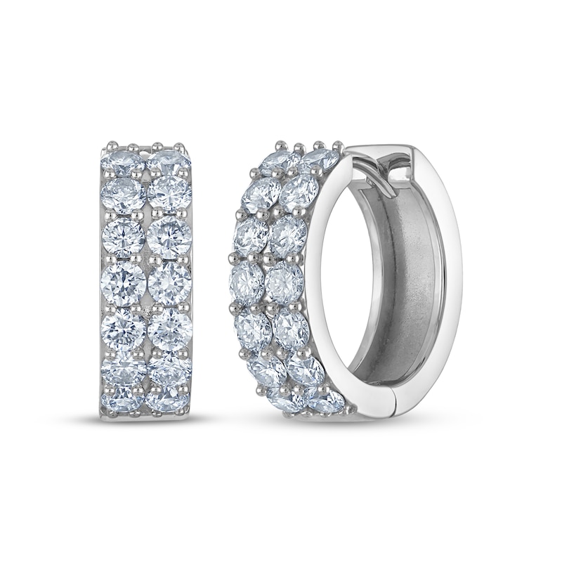 Main Image 1 of KAY Lab-Grown Diamonds Two-Row Pavé Huggie Hoop Earrings 2 ct tw 10K White Gold