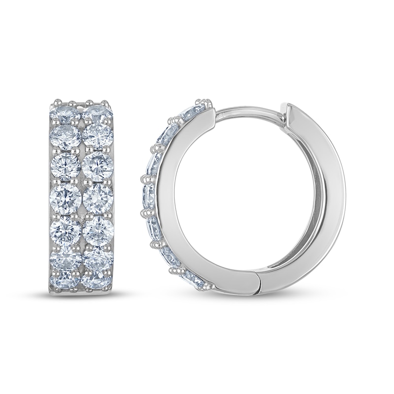 Main Image 3 of KAY Lab-Grown Diamonds Two-Row Pavé Huggie Hoop Earrings 2 ct tw 10K White Gold