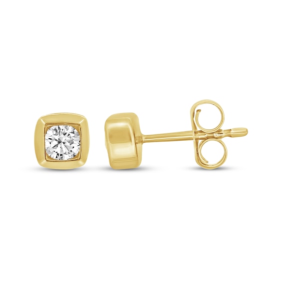 Diamond Solitaire Cushion-Shaped Frame Stud Earrings 1/3 ct tw 10K Yellow Gold (I/I2)