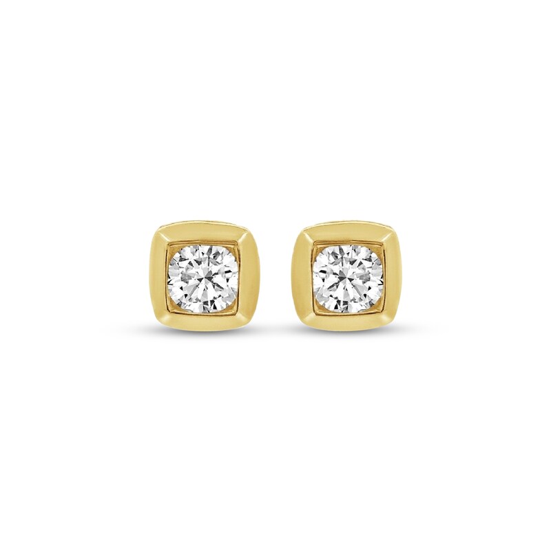 Main Image 2 of Diamond Solitaire Cushion-Shaped Frame Stud Earrings 1/3 ct tw 10K Yellow Gold (I/I2)