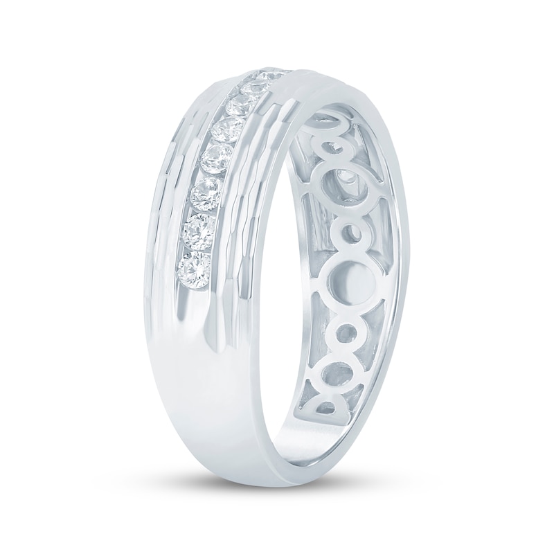 Main Image 2 of Now + Forever Men's Diamond Angled Pattern Wedding Band 1/2 ct tw 10K White Gold