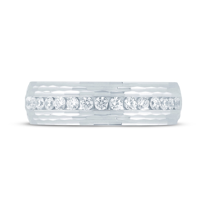 Main Image 3 of Now + Forever Men's Diamond Angled Pattern Wedding Band 1/2 ct tw 10K White Gold