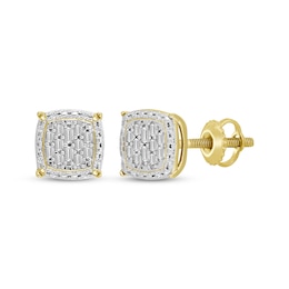 Men's Baguette & Round-Cut Multi-Diamond Stud Earrings 1/6 ct tw 10K Yellow Gold