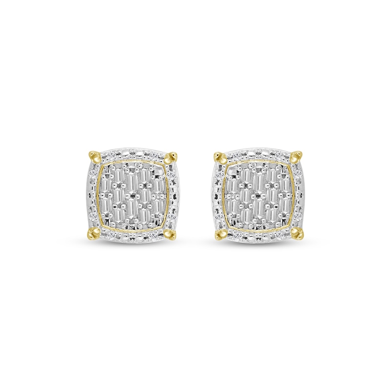 Main Image 2 of Men's Baguette & Round-Cut Multi-Diamond Stud Earrings 1/6 ct tw 10K Yellow Gold