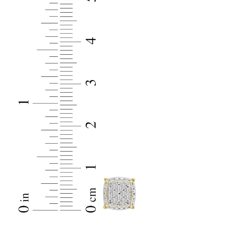 Main Image 4 of Men's Baguette & Round-Cut Multi-Diamond Stud Earrings 1/6 ct tw 10K Yellow Gold