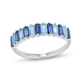 Emerald-Cut Swiss Blue Topaz & Blue Lab-Created Sapphire Ring Sterling Silver