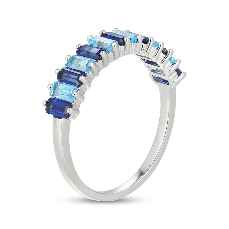 Main Image 2 of Emerald-Cut Swiss Blue Topaz & Blue Lab-Created Sapphire Ring Sterling Silver