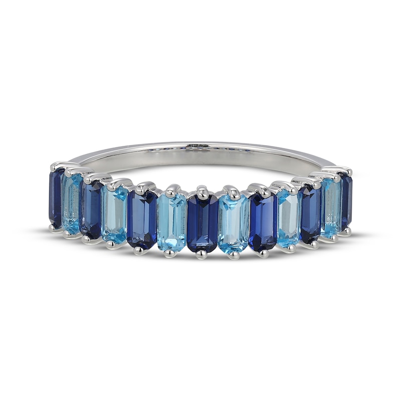 Main Image 3 of Emerald-Cut Swiss Blue Topaz & Blue Lab-Created Sapphire Ring Sterling Silver