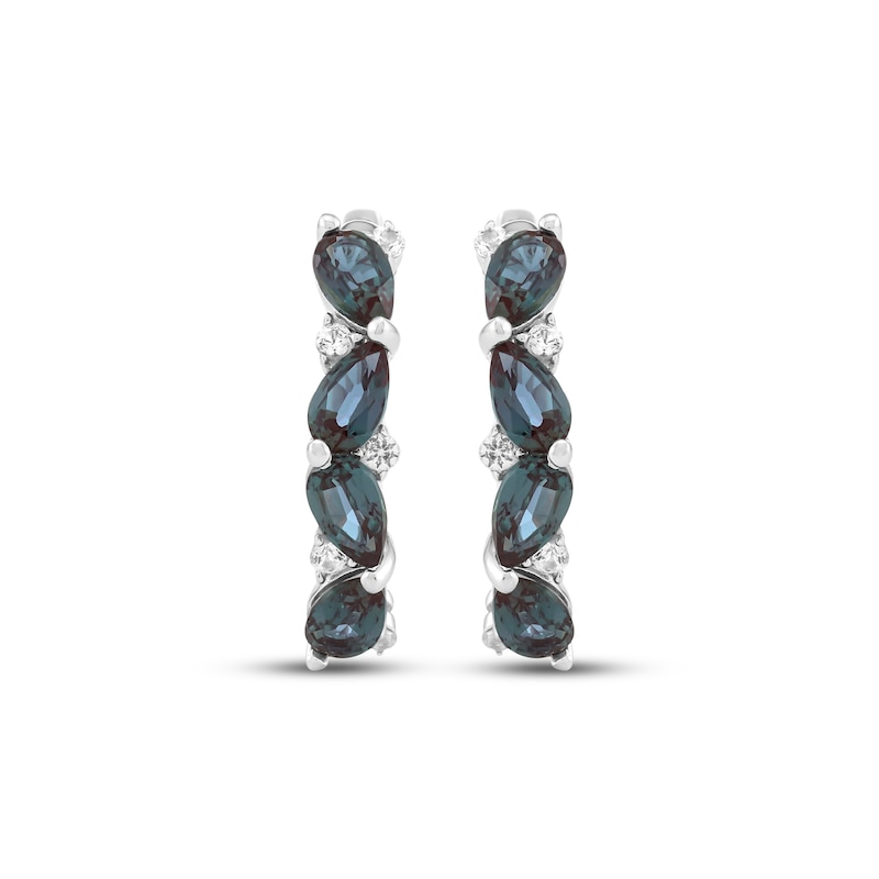 Main Image 2 of Pear-Shaped Lab-Created Alexandrite & White Lab-Created Sapphire Tilted Hoop Earrings Sterling Silver