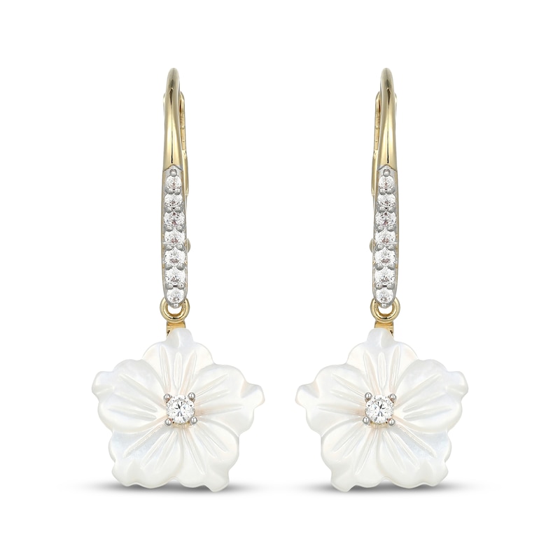 Main Image 2 of Mother-of-Pearl & 1/5 ct tw Diamond Flower Dangle Earrings 10K Yellow Gold