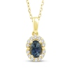 Thumbnail Image 1 of American Blue Sapphire & Diamond Halo Necklace 1/10 ct tw 10K Yellow Gold 18"