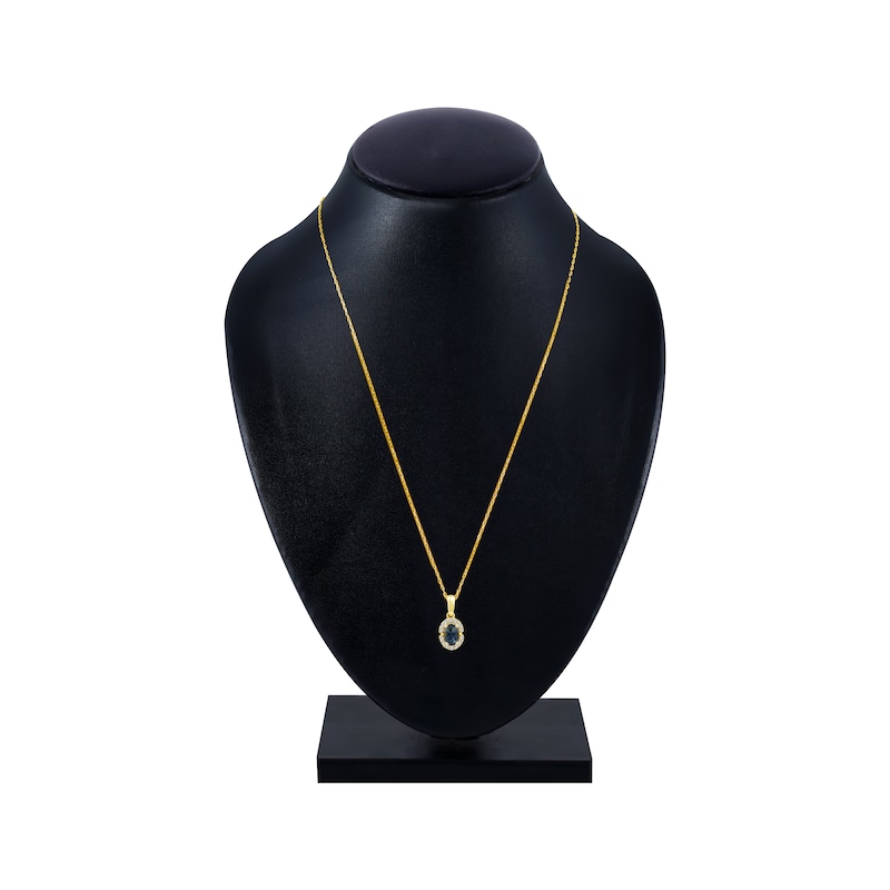 Main Image 4 of American Blue Sapphire & Diamond Halo Necklace 1/10 ct tw 10K Yellow Gold 18"