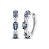Thumbnail Image 1 of American Blue Sapphire & Diamond Three-Stone Halo Hoop Earrings 1/15 ct tw 10K White Gold
