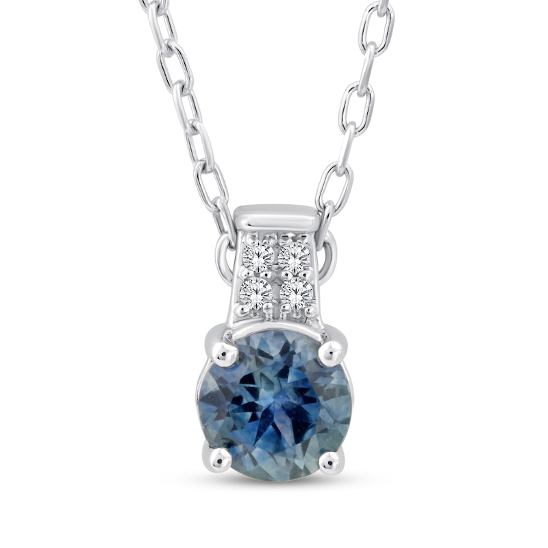 Main Image 1 of American Blue Sapphire & Diamond Accent Necklace 10K White Gold 18"