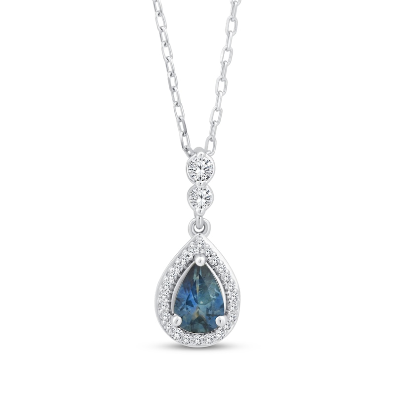 Main Image 1 of American Blue Sapphire & Diamond Halo Necklace 1/10 ct tw 10K White Gold 18"