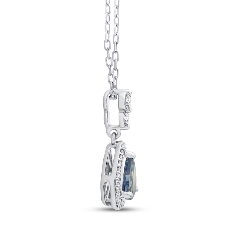 Main Image 2 of American Blue Sapphire & Diamond Halo Necklace 1/10 ct tw 10K White Gold 18"
