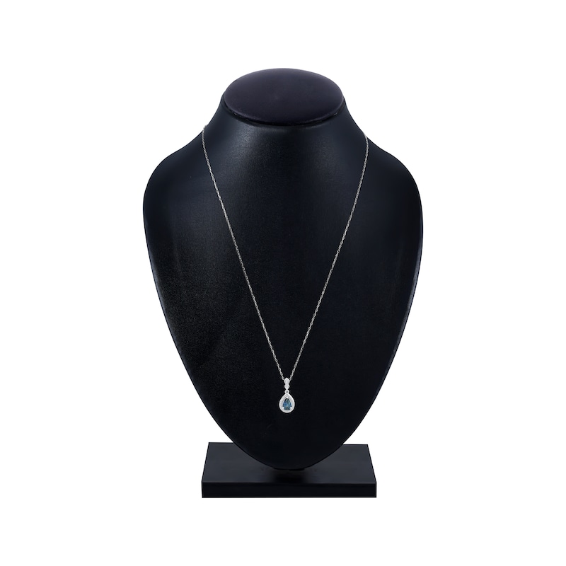 Main Image 4 of American Blue Sapphire & Diamond Halo Necklace 1/10 ct tw 10K White Gold 18"