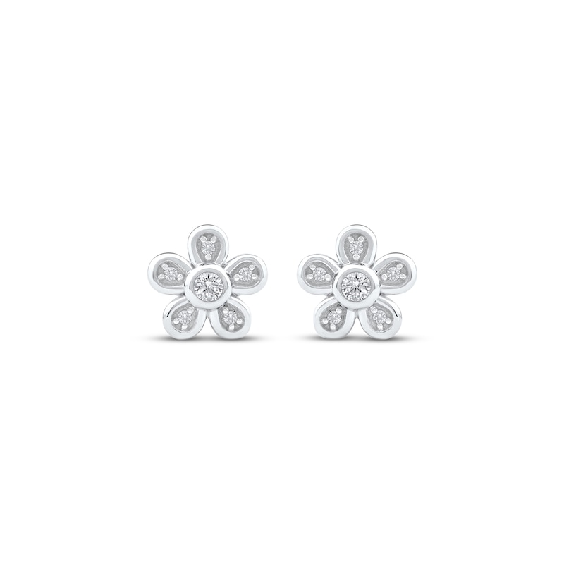 Main Image 2 of Diamond Flower Stud Earrings 1/10 ct tw 10K White Gold