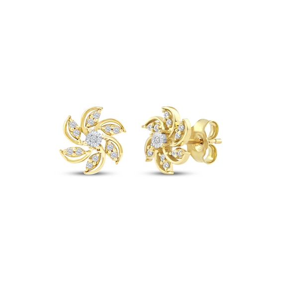 Diamond Pinwheel Stud Earrings 1/8 ct tw 10K Yellow Gold