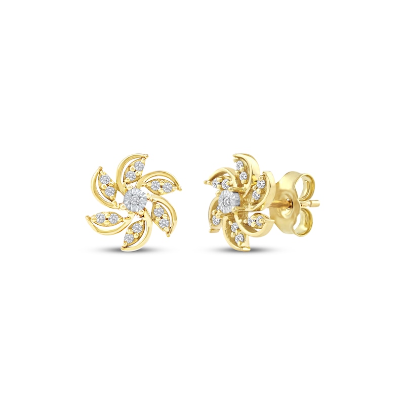 Main Image 1 of Diamond Pinwheel Stud Earrings 1/8 ct tw 10K Yellow Gold