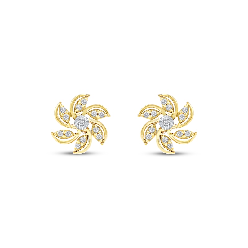 Main Image 2 of Diamond Pinwheel Stud Earrings 1/8 ct tw 10K Yellow Gold