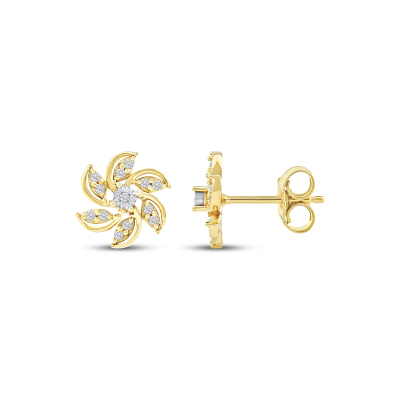 Main Image 3 of Diamond Pinwheel Stud Earrings 1/8 ct tw 10K Yellow Gold