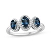 Thumbnail Image 1 of American Blue Sapphire & Diamond Three-Stone Halo Ring 1/6 ct tw 10K White Gold