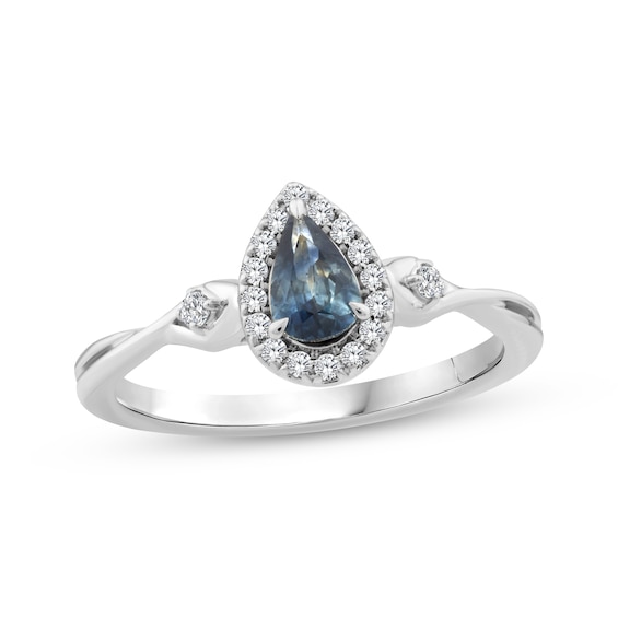 American Blue Sapphire & Diamond Halo Ring 1/8 ct tw 10K White Gold