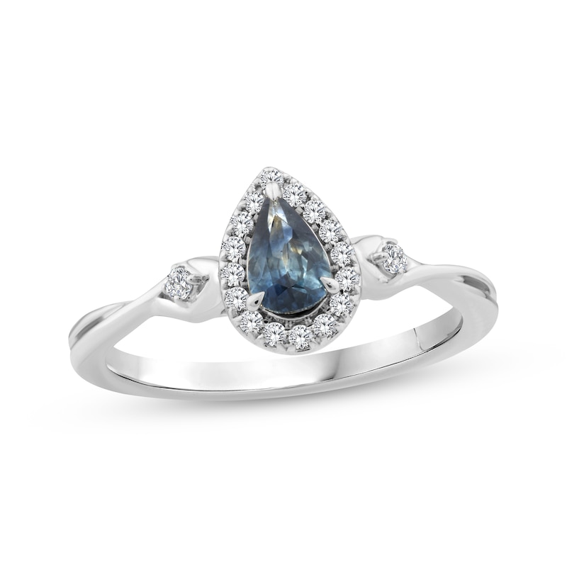 Main Image 1 of American Blue Sapphire & Diamond Halo Ring 1/8 ct tw 10K White Gold