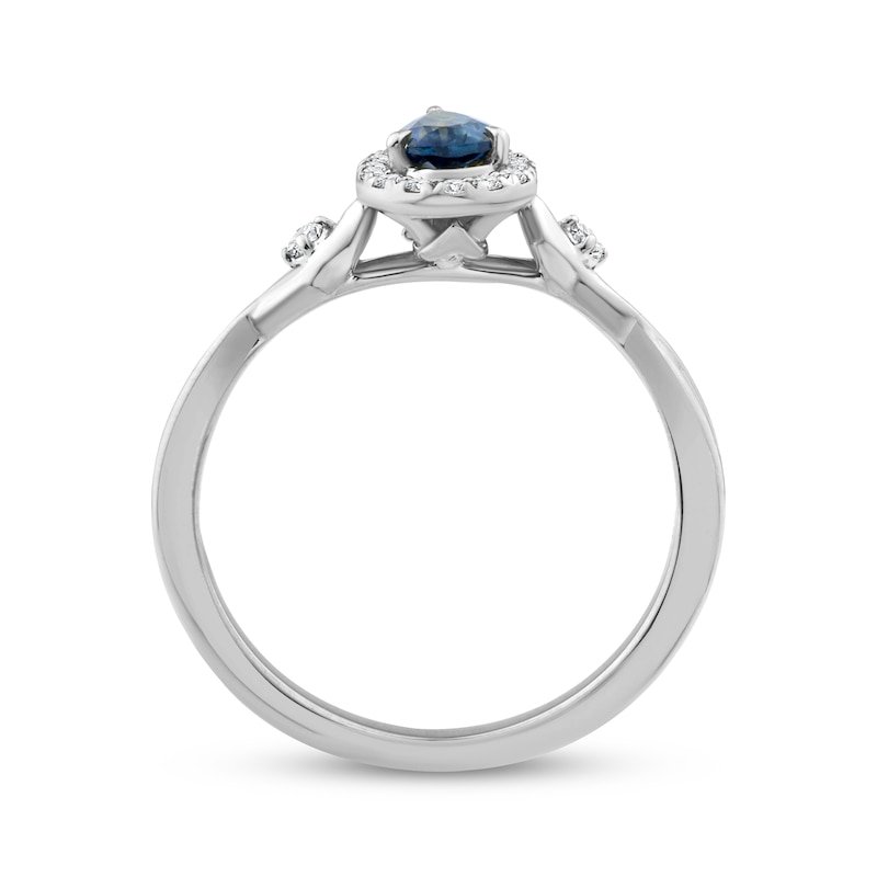 Main Image 3 of American Blue Sapphire & Diamond Halo Ring 1/8 ct tw 10K White Gold