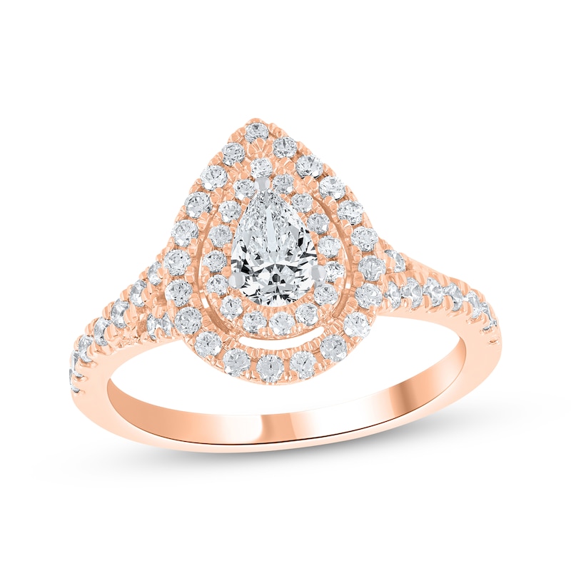 Main Image 1 of Now + Forever Lab-Grown Diamonds Pear-Shaped Double Halo Engagement Ring 1 ct tw 14K Rose Gold